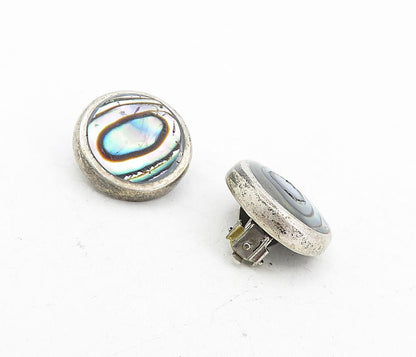 MEXICO 925 Sterling Silver  Vintage Abalone Shell Non Pierce Earrings  EG4248