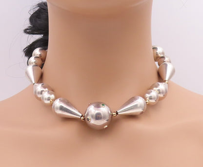 14k Gold 925 Sterling Silver Vintage Necklace Gemstones Drop Cut Spheres NE4471