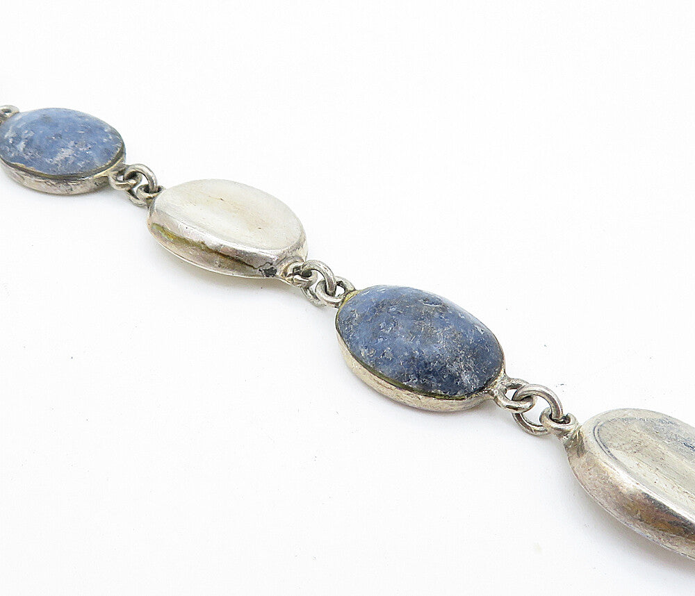 MEXICO 925 Sterling Silver Vintage Cabochon Sodalite Chain Bracelet BT2891