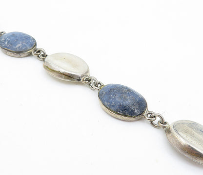MEXICO 925 Sterling Silver Vintage Cabochon Sodalite Chain Bracelet BT2891