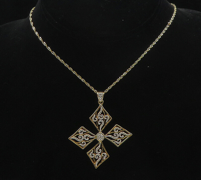 925 Sterling Silver  Shiny Genuine Diamond Two Tone Chain Necklace  NE2795