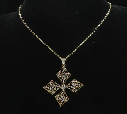 925 Sterling Silver  Shiny Genuine Diamond Two Tone Chain Necklace  NE2795