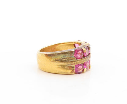 925 Sterling Silver Vintage Ring Gold Plated Pink CZ Inlay  Sz 5.5  RG31212
