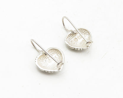925 Sterling Silver  Vintage Basket Weave Love Heart Dangle Earrings   EG5213