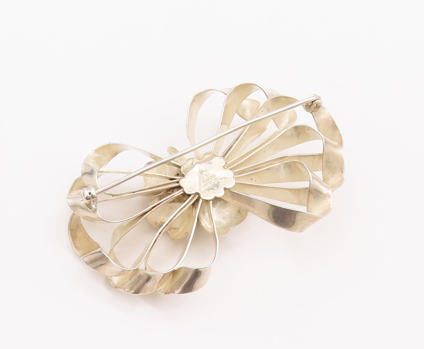925 Sterling Silver Vintage Brooch Pin HOBE Designer Cutout Flower Bow  BP10958