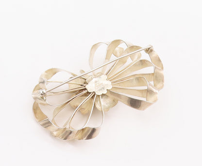 925 Sterling Silver Vintage Brooch Pin HOBE Designer Cutout Flower Bow  BP10958