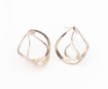 14k Gold & 925 Sterling Silver Vintage Earrings Double Wavy Open Hoops  EG13988