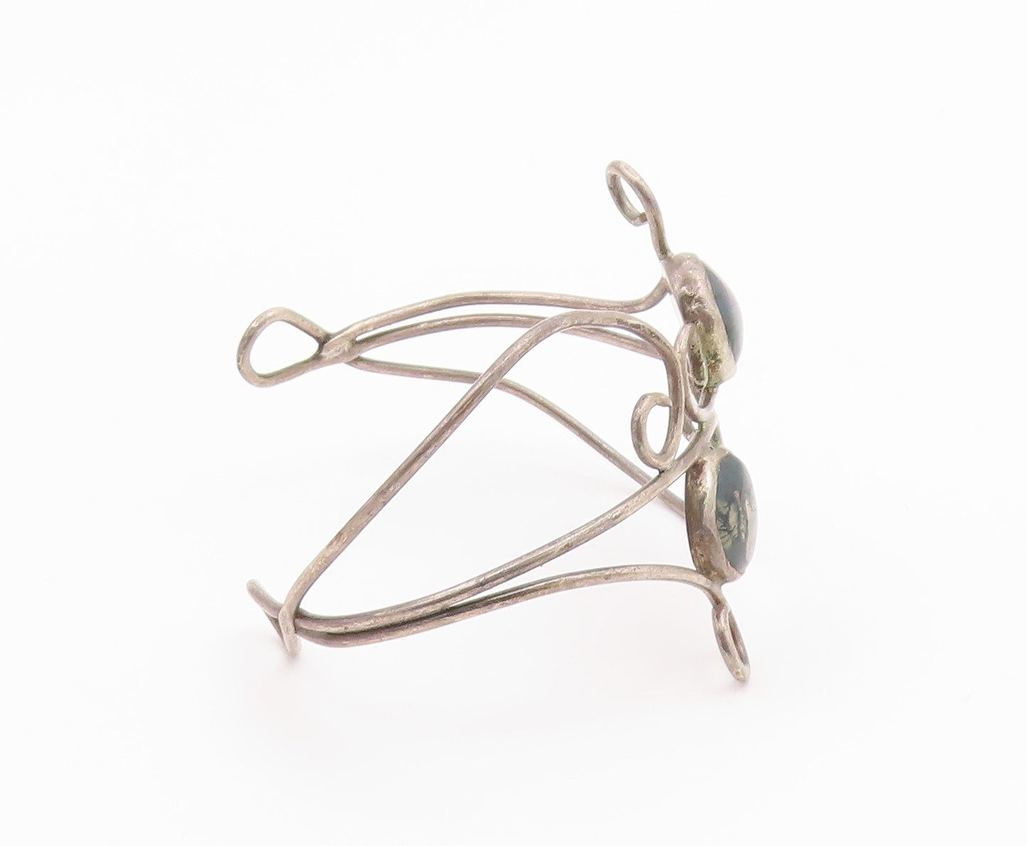 925 Sterling Silver  Vintage Rutilated Quartz Swirl Cuff Bracelet  BT8770
