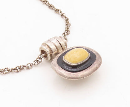 925 Sterling Silver Vintage Necklace ESPO SIG Onyx & Gemstone Inlay  NE4360