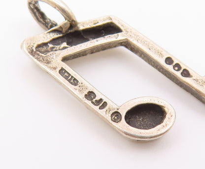 925 Sterling Silver  Vintage Dark Tone Smooth Music Notes Pendant  PT17822
