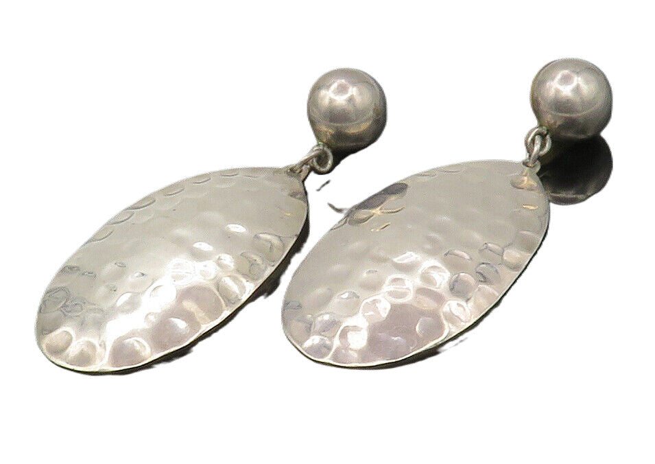 MEXICO 925 Silver  Vintage Hammered Oval Linked Non Pierce Earrings  EG6373