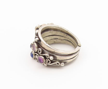 925 Sterling Silver Vintage Ring Multi Gemstone Scrollwork Band  Sz 7.5  RG36817