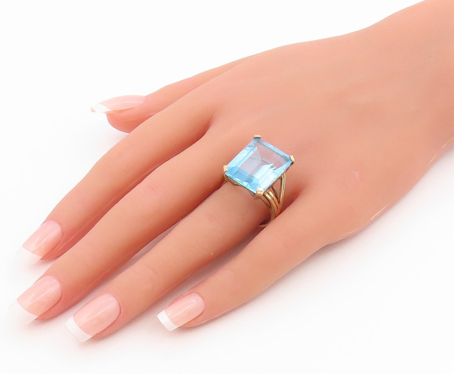 925 Sterling Silver Vintage Ring Gold Plated large Aquamarine Band Sz 9 RG35697