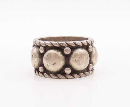 925 Sterling Silver Vintage Ring Large Beads Carved Roped Border  Sz 6  RG28643