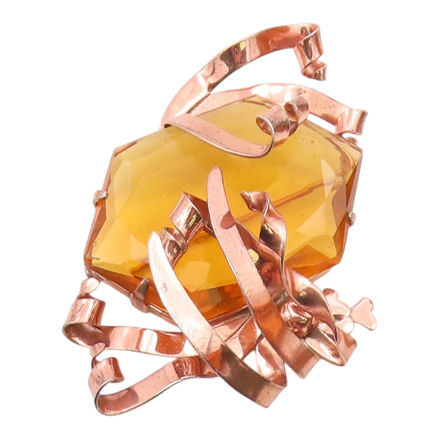 925 Silver  Vintage Rose Plated Wire Wrapped Orange Quartz Brooch Pin  BP9720