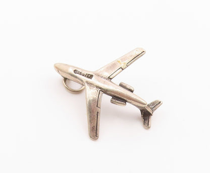 925 Sterling Silver  Vintage Petite Airplane Motif Dark Tone Pendant  PT16857