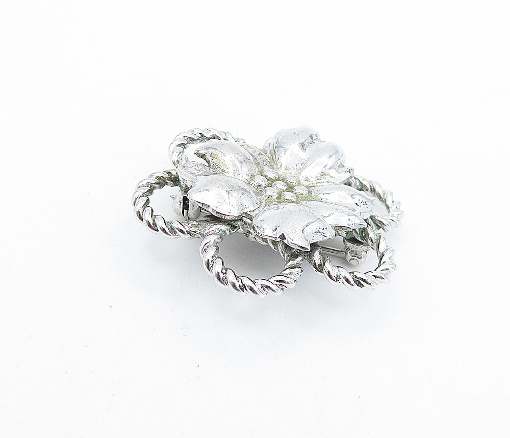 OLD CREST 925 Sterling Silver  Vintage Shiny Flower Twist Brooch Pin  BP2761
