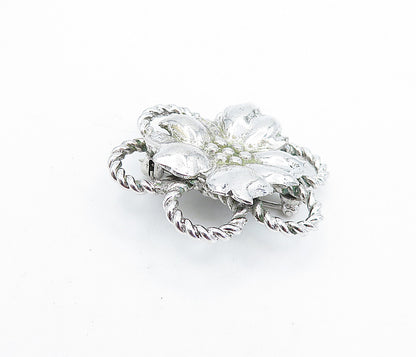 OLD CREST 925 Sterling Silver  Vintage Shiny Flower Twist Brooch Pin  BP2761