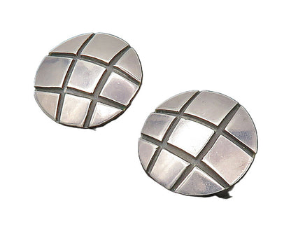 MEXICO 925 Sterling Silver  Vintage Round Grid Non Pierce Earrings  EG11068