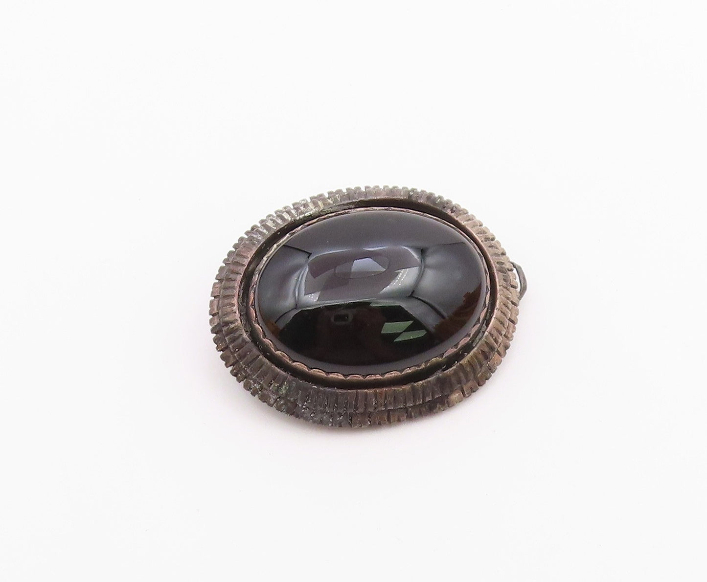 LEE BROWN NAVAJO 925 Silver  Vintage Cabochon Black Onyx Brooch Pin  BP7958