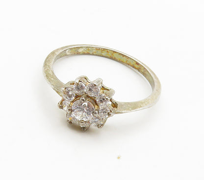 925 Sterling Silver  Vintage Cubic Zirconia Flower Band Ring Sz 8  RG16053