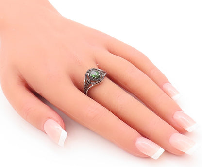 925 Sterling Silver Vintage Ring Green Topaz Cutout Spinel Bands  Sz 7  RG29733