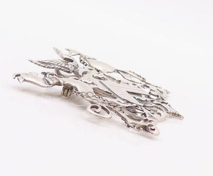 925 Sterling Silver Vintage Brooch Pin Coats Of Arms 2 Dogs Eagle Crest  BP11189