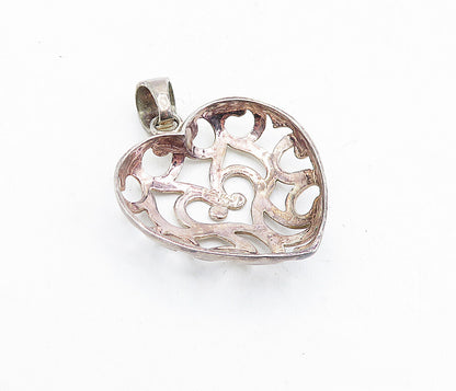 925 Sterling Silver  Vintage Dark Tone Open Swirl Love Heart Pendant  PT3415