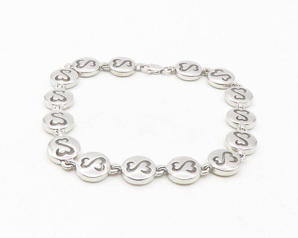 925 Sterling Silver  Shiny Cutout Infinity Love Heart Chain Bracelet  BT4735