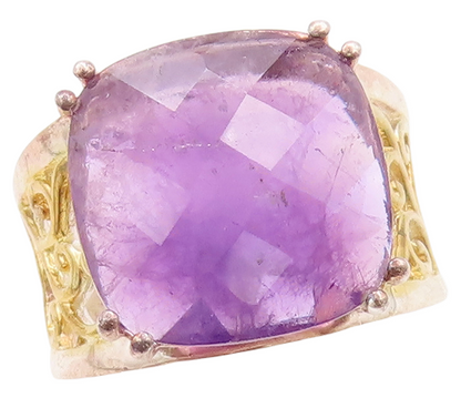 925 Sterling Silver Vintage Ring Swirly Cutout Square Amethyst  Sz 7  RG29465