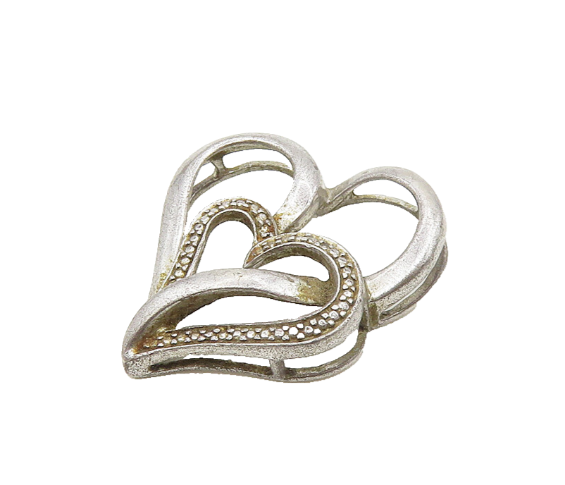 925 Sterling Silver  Vintage Genuine Diamond Open Love Hearts Pendant  PT14293