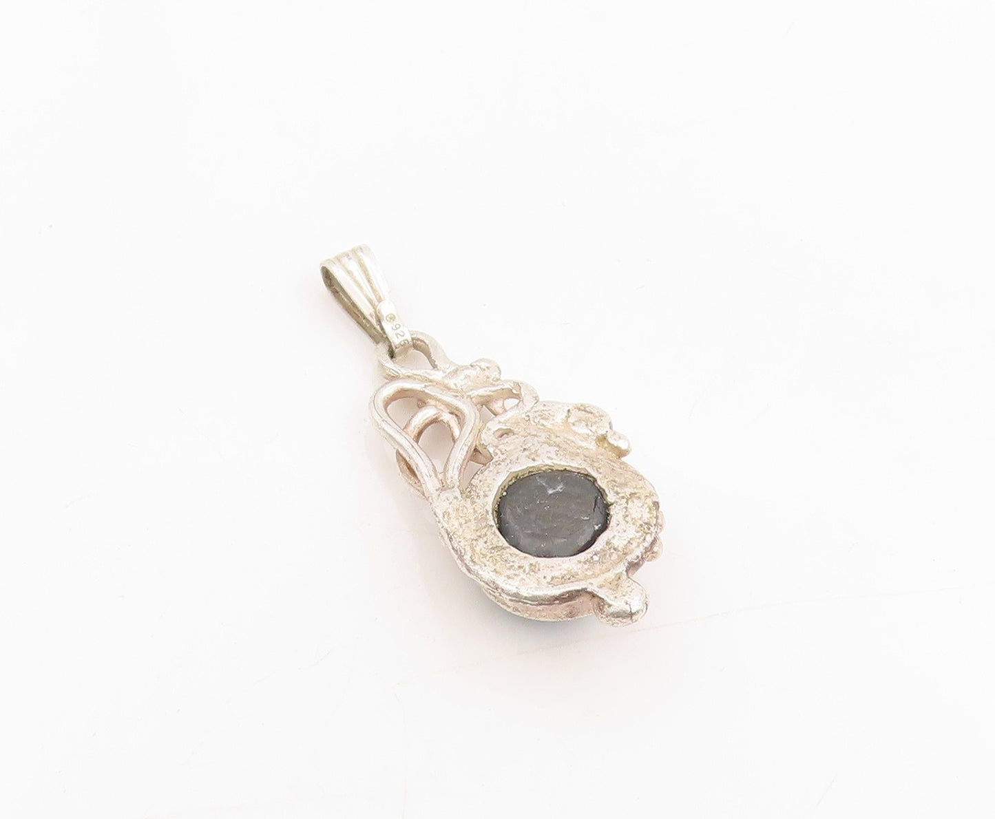 925 Sterling Silver Vintage Pendant Cabochon Gemstone Victorian Design  PT25327