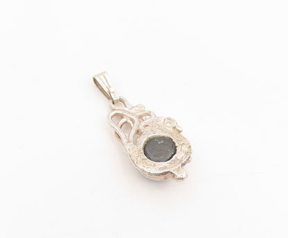925 Sterling Silver Vintage Pendant Cabochon Gemstone Victorian Design  PT25327