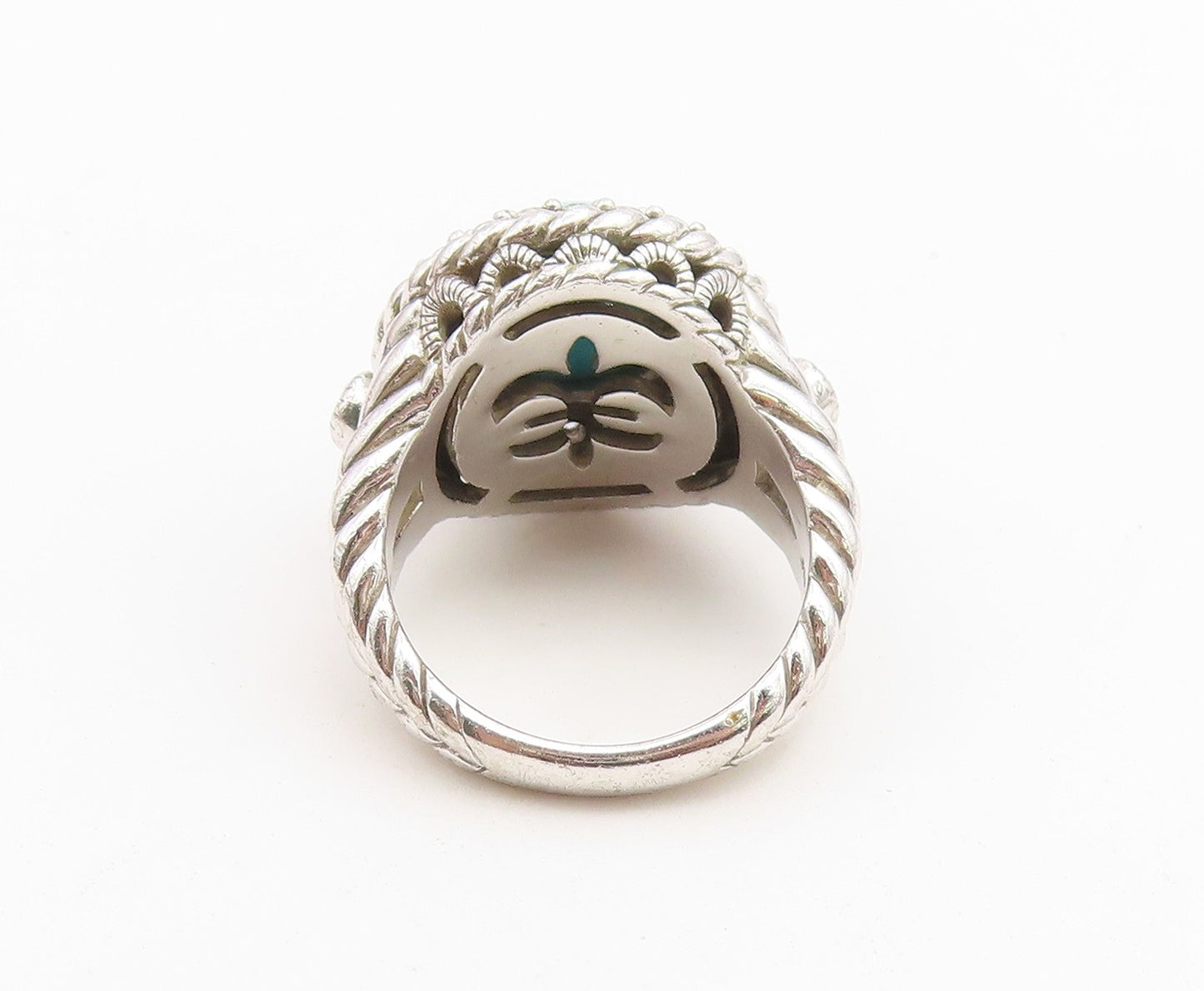925 Sterling Silver Vintage Ring JUDITH RIPKA Turquoise & CZ Band  Sz 6  RG36686