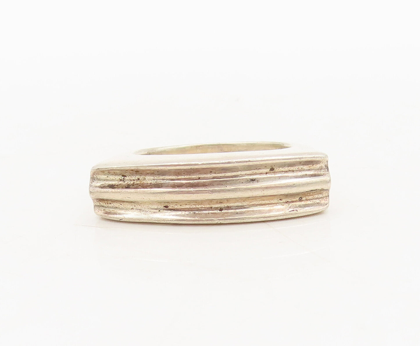 925 Sterling Silver Vintage Ring Minimalist Solid Carved Sz 7 RG27563