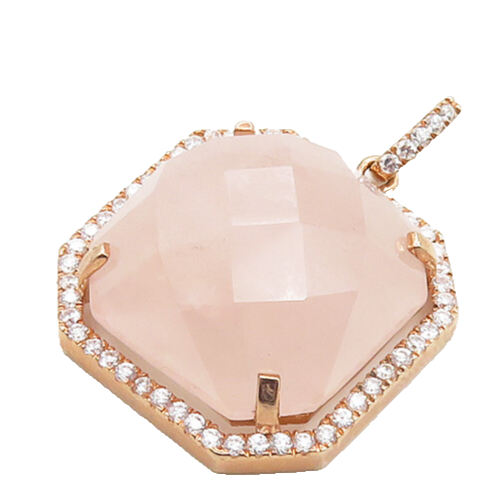 925 Silver  Rose Quartz & Cubic Zirconia Rose Gold Plated Pendant  PT15256