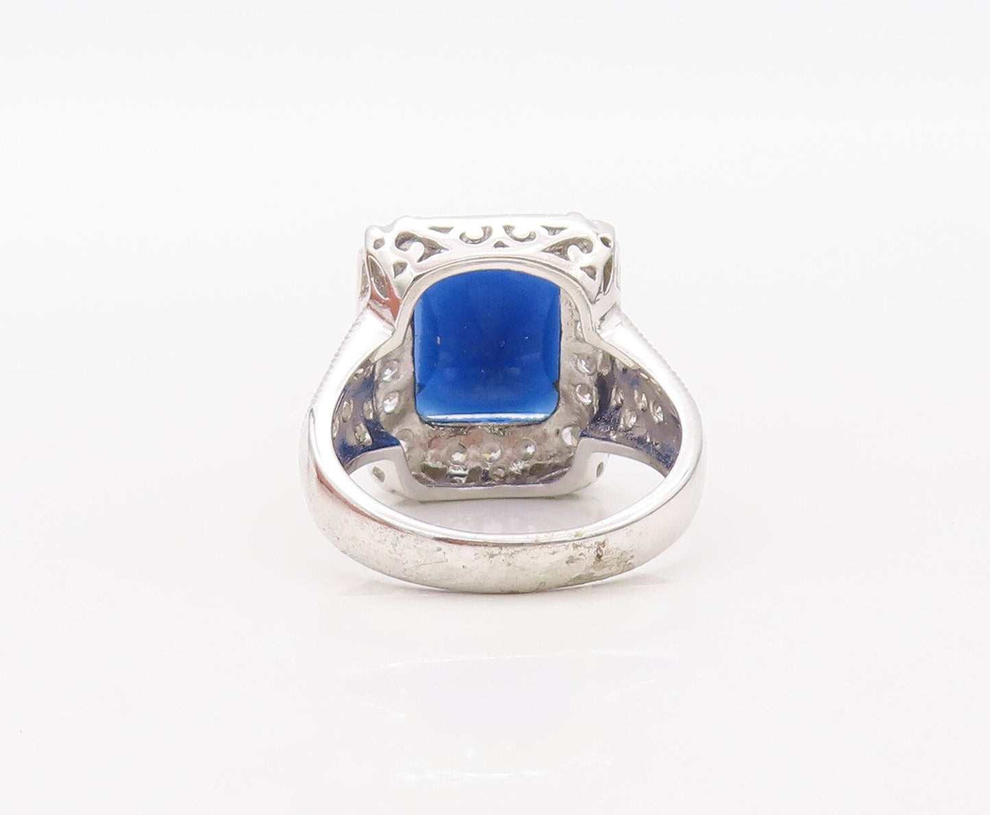 925 Sterling Silver Vintage Ring Rectangle Sapphire Halo CZ Frame  Sz 7  RG30784