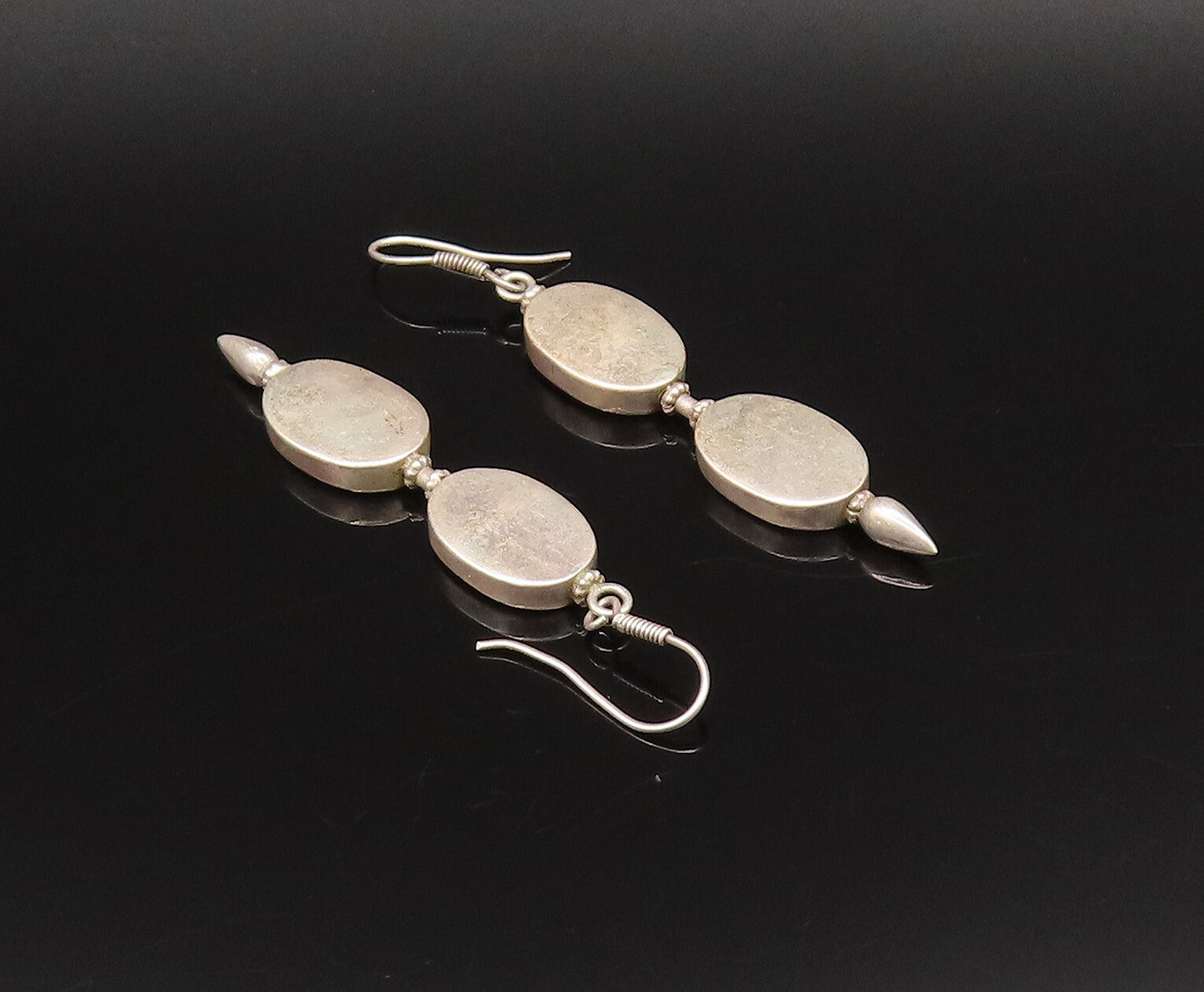 925 Silver  Vintage Minimalist Double Oval & Pointed Bar Earrings  EG12168