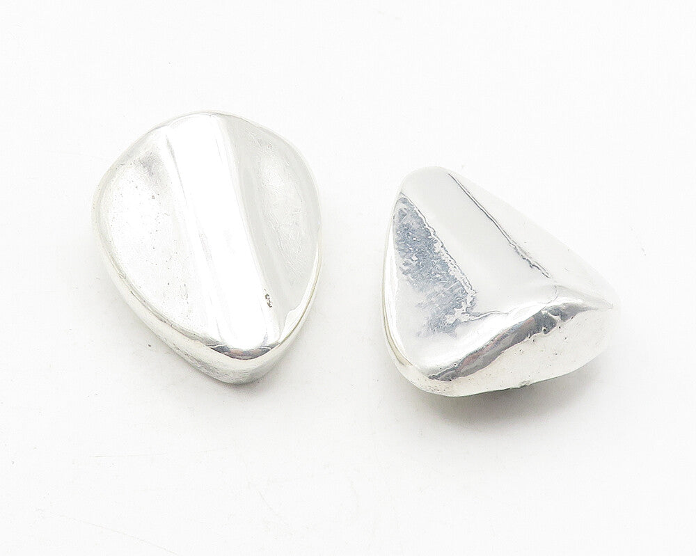 925 Sterling Silver  Vintage Hollow Smooth Shiny Non Pierce Earrings  EG6184