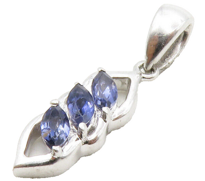 925 Sterling Silver  Marquise Cut Tanzanite 2 Stone Drop Pendant  PT10423