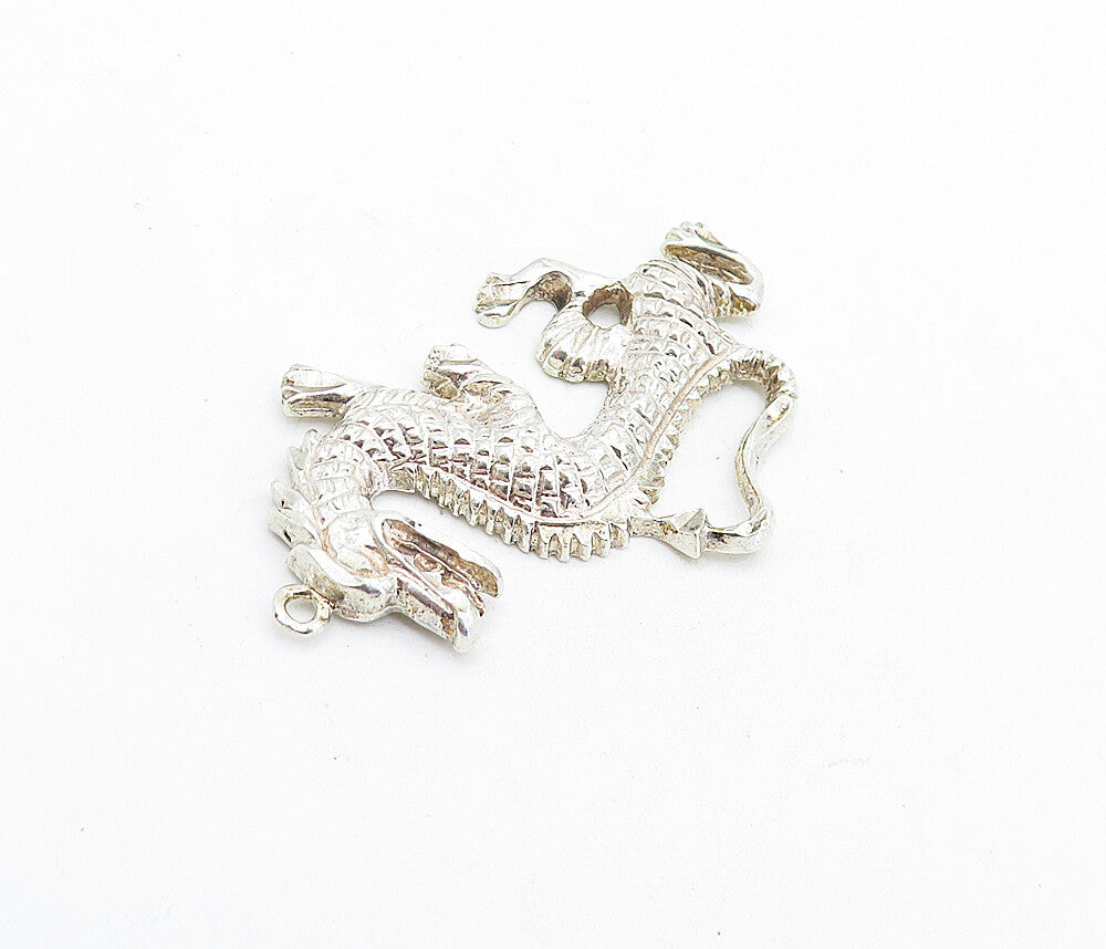 925 Sterling Silver Vintage Shiny Etched Detail Dragon Motif Pendant PT4528