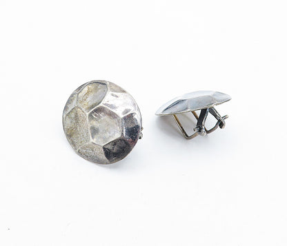 925 Sterling Silver  Vintage Shiny Dark Tone Dented Non Pierce Earrings EG2402
