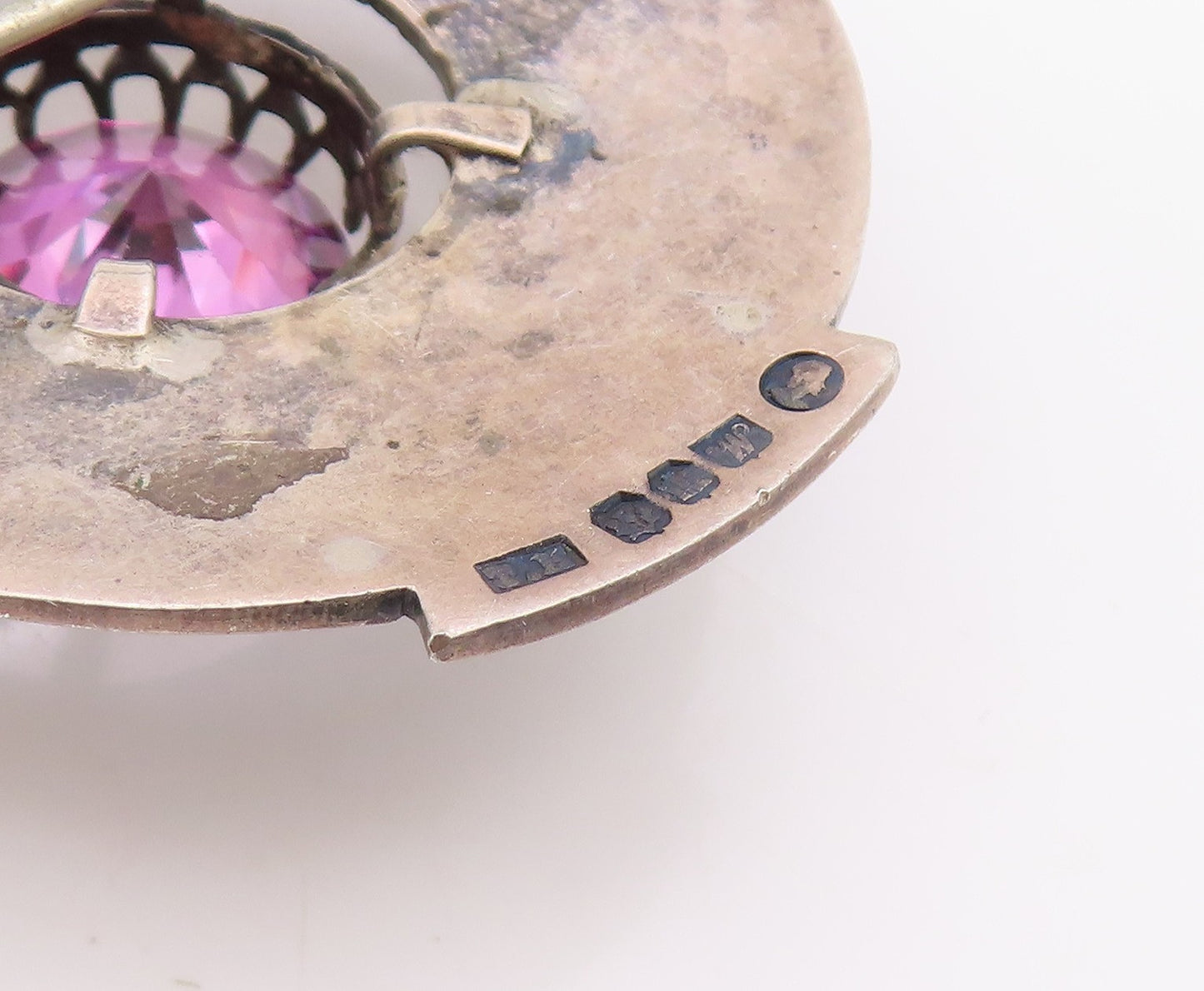 925 Sterling Silver Vintage Brooch Pin Amethyst Celtic Knotwork Shield  BP12570