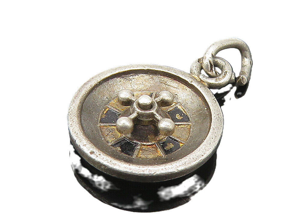 925 Sterling Silver  Vintage Oxidized Petite Ship's Wheel Pendant  PT8946