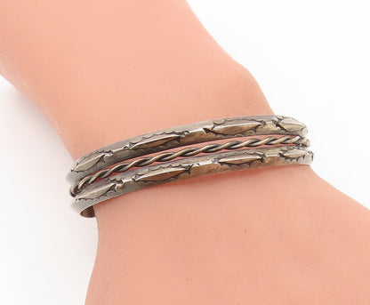 NAVAJO 925 Sterling Silver Vintage Dark Tone Rope Twist Cuff Bracelet BT2992