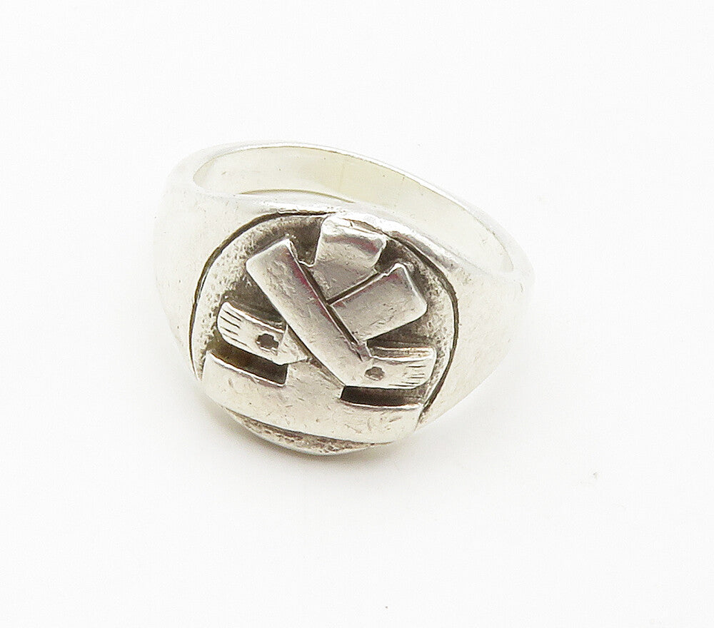 925 Sterling Silver  Vintage Shiny Raised Hockey Band Ring Sz 8.5  RG15288