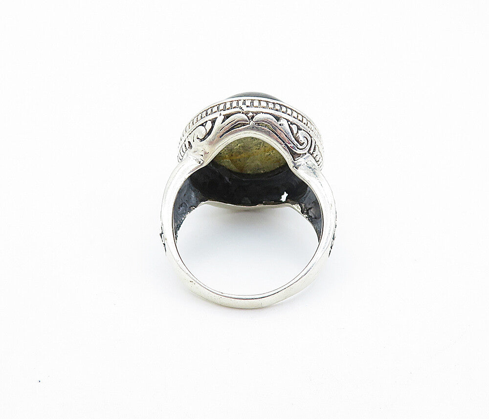 925 Sterling Silver  Vintage Cabochon Labradorite Cocktail Ring Sz 8.5  RG6833