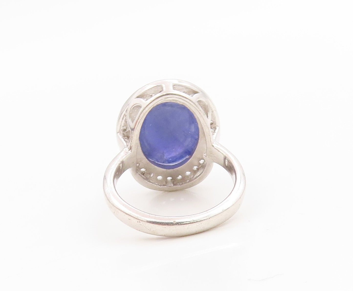 925 Sterling Silver Vintage Ring Oval Lapis Lazuli & Halo CZ Band  Sz 7  RG36183