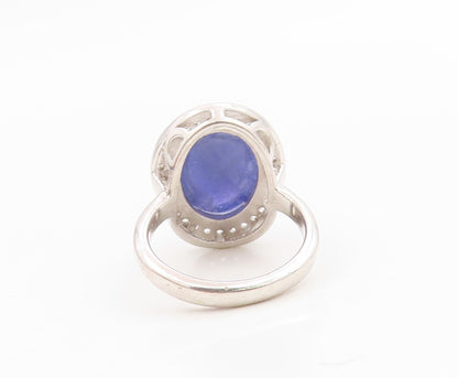 925 Sterling Silver Vintage Ring Oval Lapis Lazuli & Halo CZ Band  Sz 7  RG36183