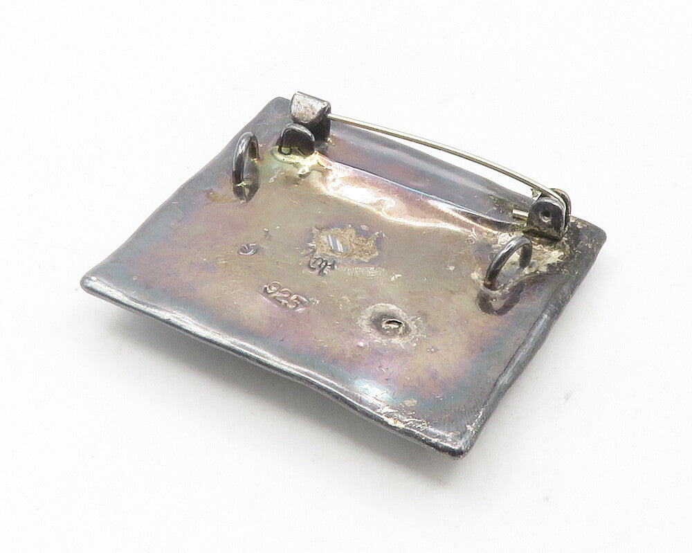 BAT AMI 925 Sterling Silver  Vintage Smoky Topaz Oxidized Brooch Pin  BP4468
